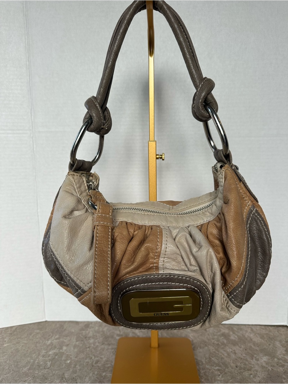Vintage GUESS Y2K Patchwork Hobo Bag Slouchy Shoulder Purse Earth Tones
